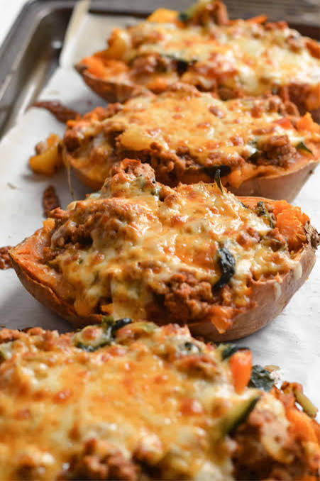 Turkey Spinach Stuffed Sweet Potato