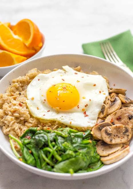 Savory Breakfast Oatmeal with Egg & Spinach